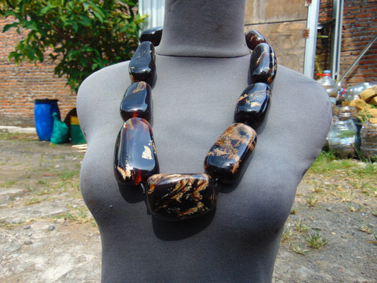 344 gr Big Necklace Indonesian Dark Blue Amber for Healing A9K69