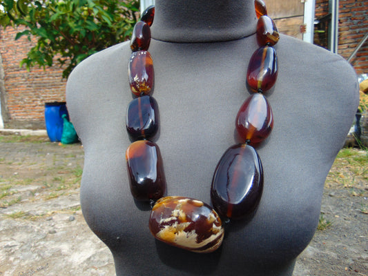 204 gr Small Beads Combination Necklace Indonesian Yellow Blue Amber for Healing A11K71