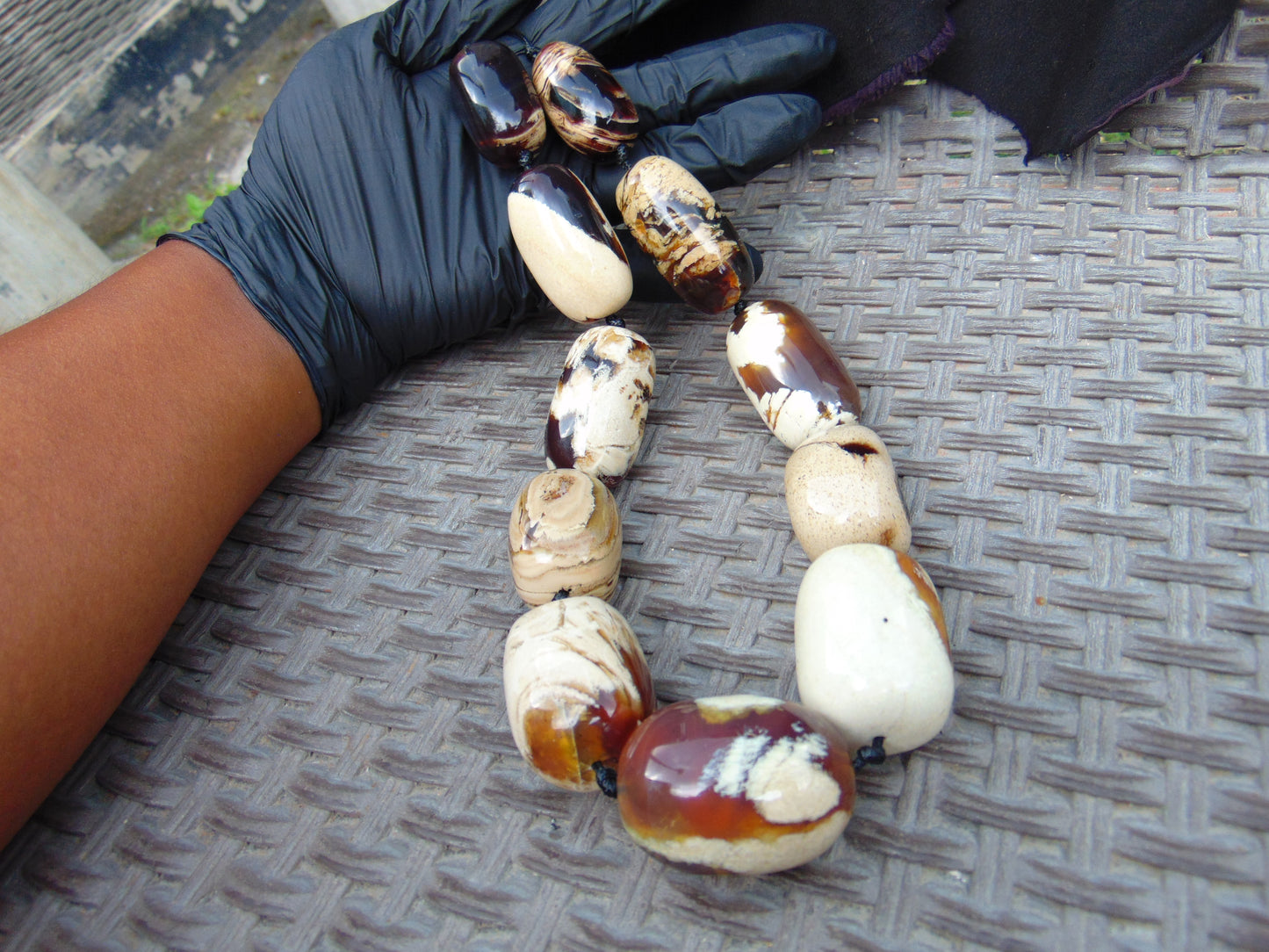 230 gram Small Beads Combination Necklace Indonesian Blue White Amber for Healing A11K34