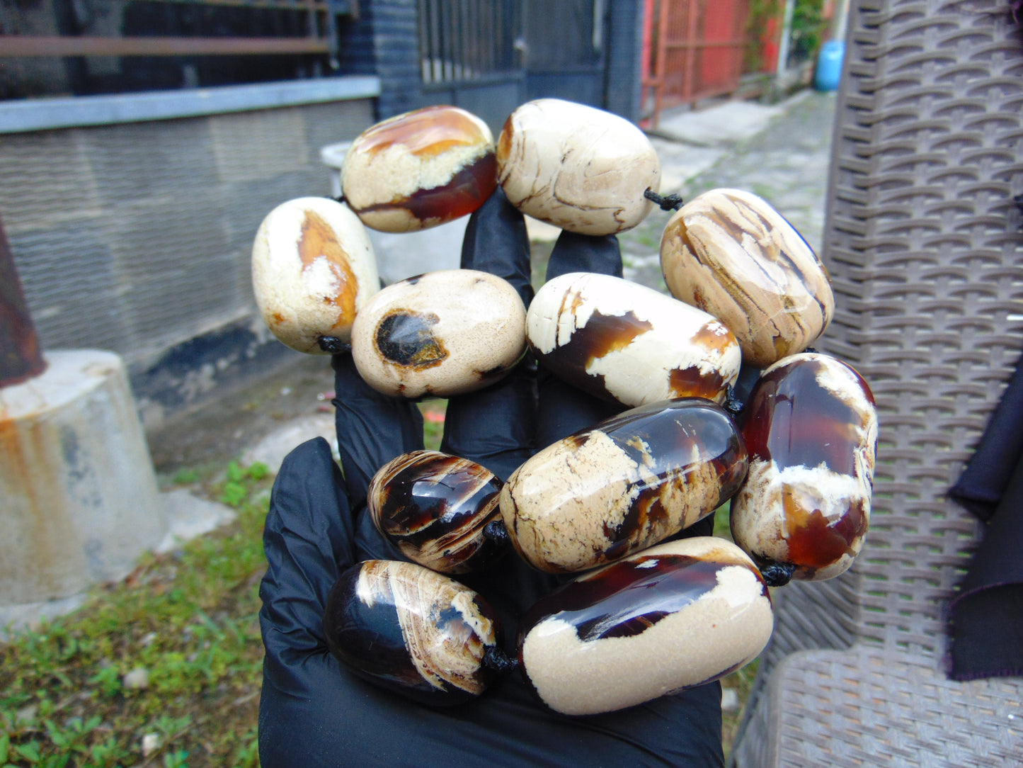 230 gram Small Beads Combination Necklace Indonesian Blue White Amber for Healing A11K34