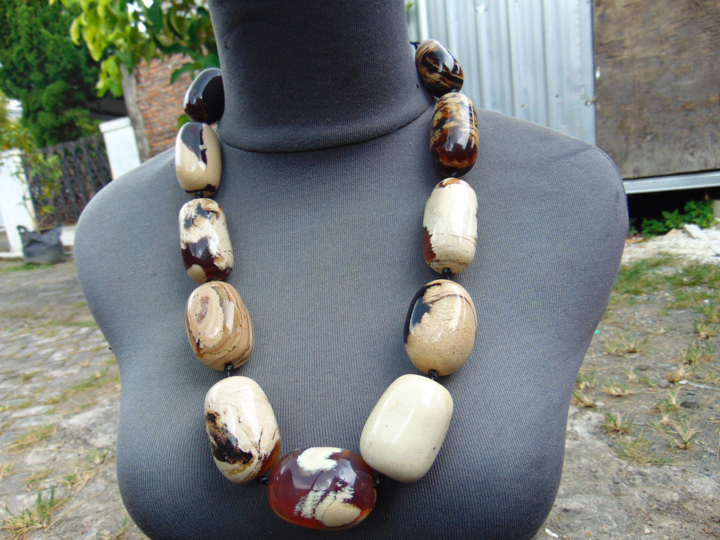 230 gram Small Beads Combination Necklace Indonesian Blue White Amber for Healing A11K34