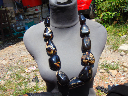 385 gram 11 Beads Big Necklace Indonesian Dark Blue Amber for Healing A11K122
