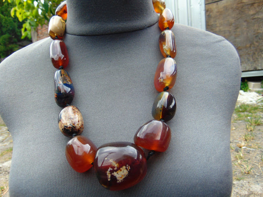 142 gr Small Beads Combination Necklace Indonesian Yellow Blue Amber for Healing A13K56