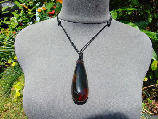 31 gr Teardrop Pendant Indonesian blue Green Amber for Healing PEN518