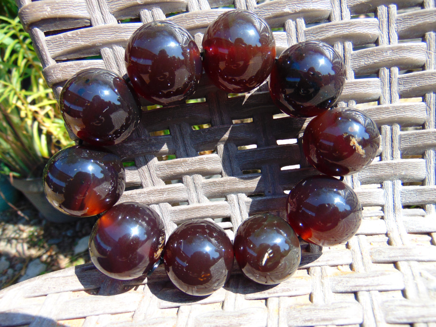 92 gram 10 Beads  Mala Bracelet Indonesian Cherry Red Amber 25 mm for Healing BB6