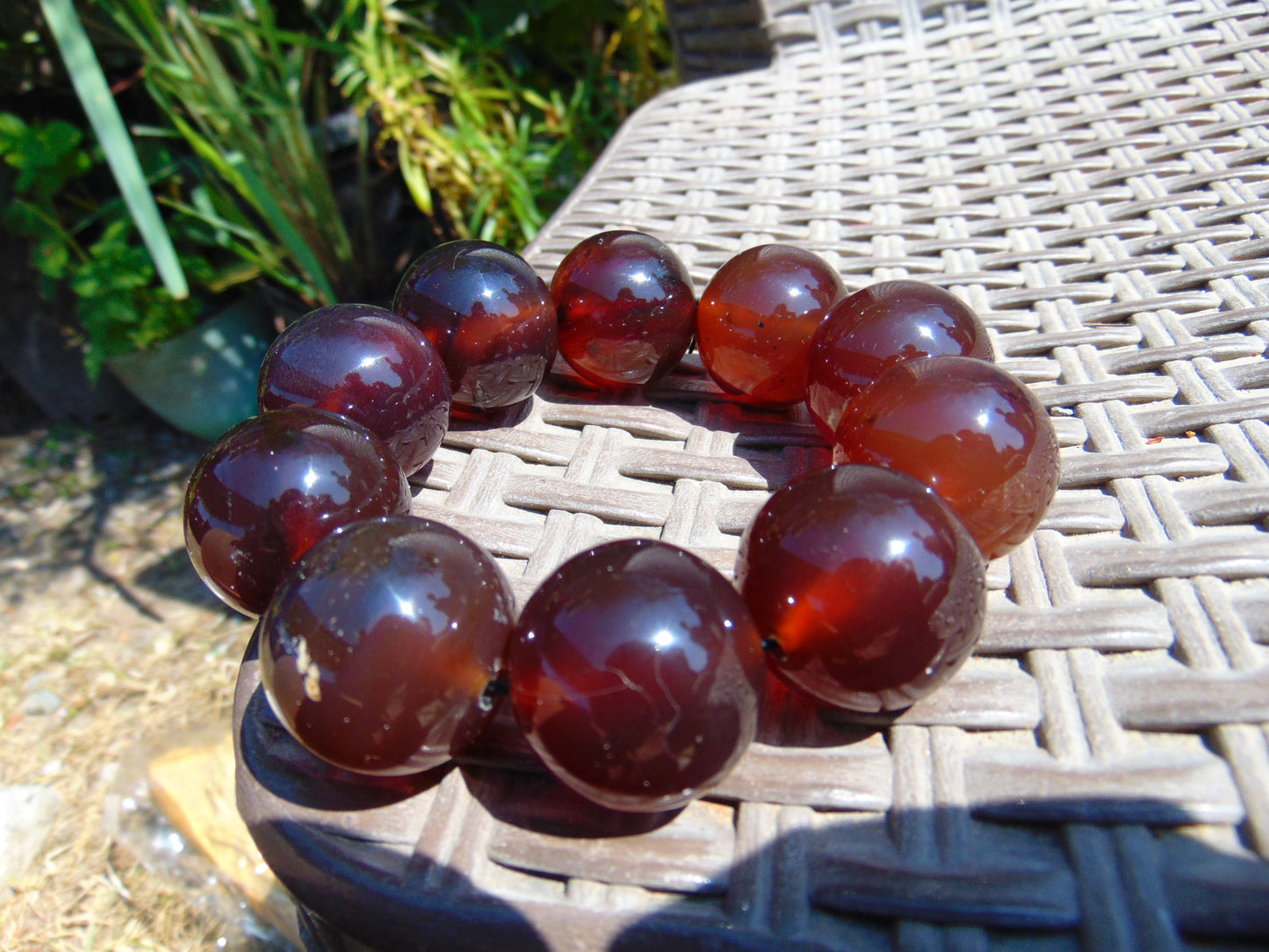 94 gram 10 Beads Mala Bracelet Indonesian Crystal Red Amber 25 mm for Healing BB10