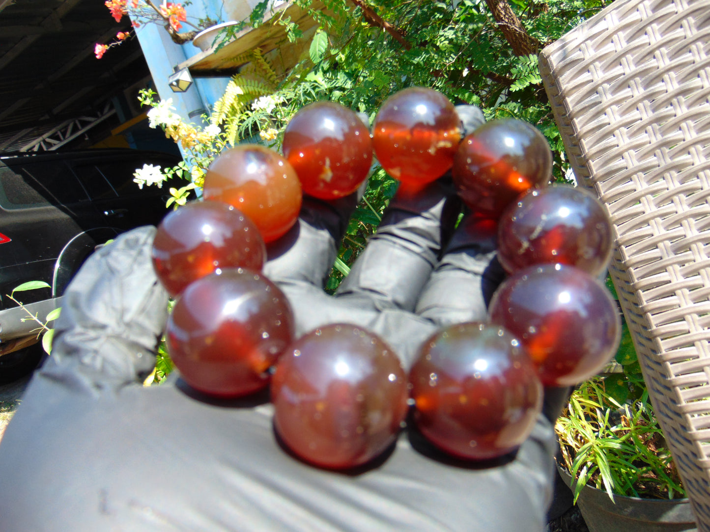 94 gram 10 Beads Mala Bracelet Indonesian Crystal Red Amber 25 mm for Healing BB10