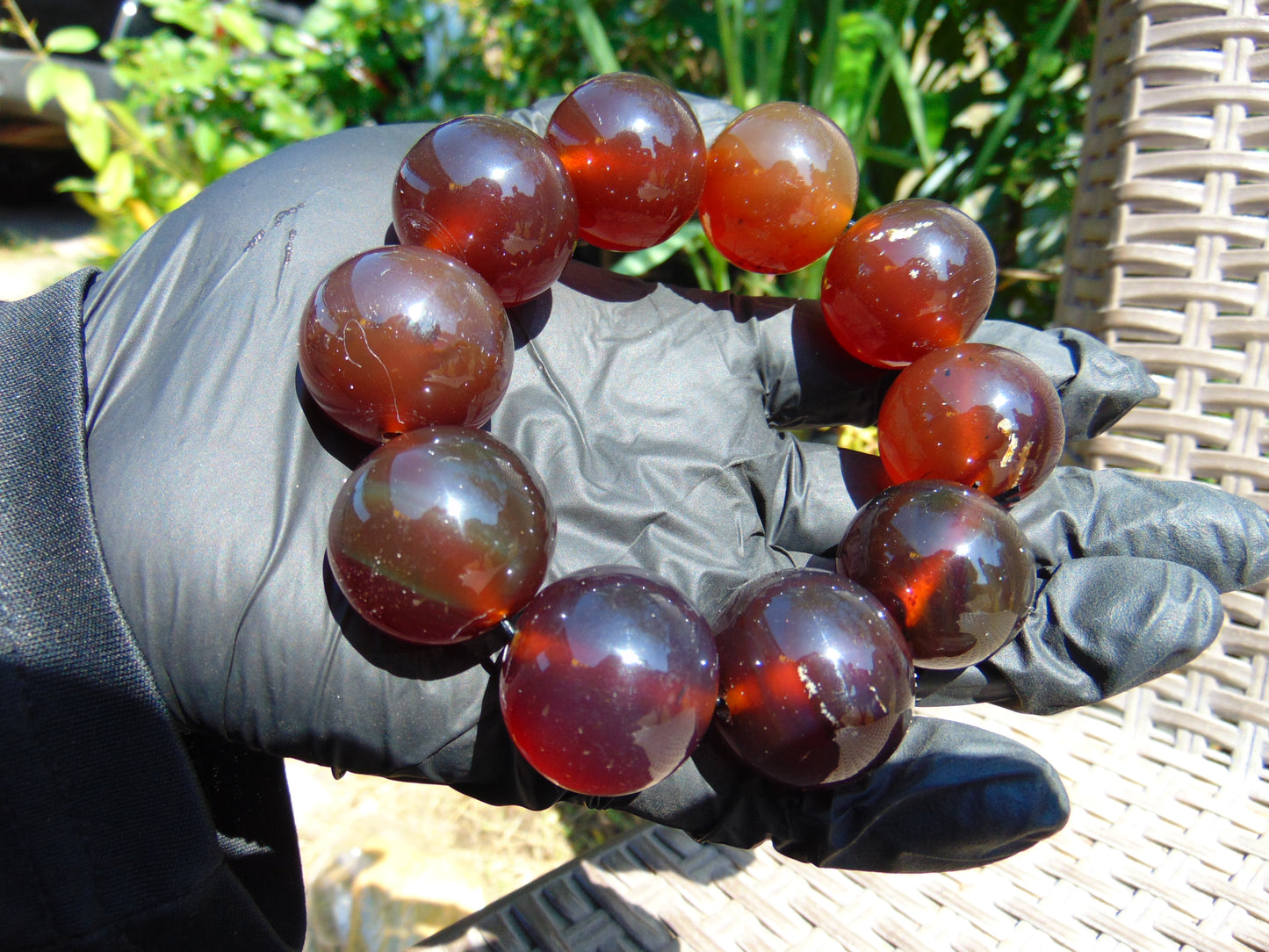 94 gram 10 Beads Mala Bracelet Indonesian Crystal Red Amber 25 mm for Healing BB10