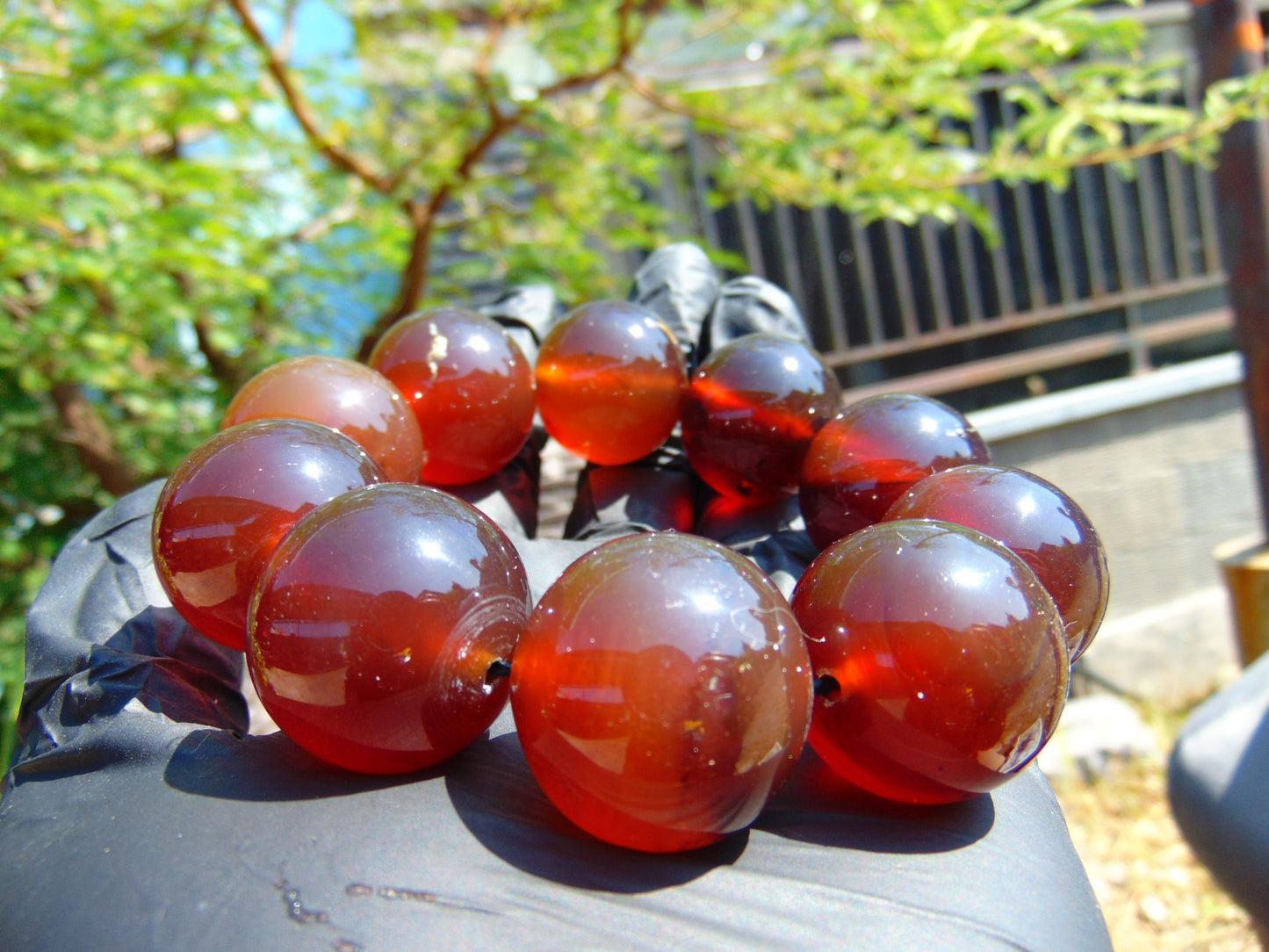 94 gram 10 Beads Mala Bracelet Indonesian Crystal Red Amber 25 mm for Healing BB10