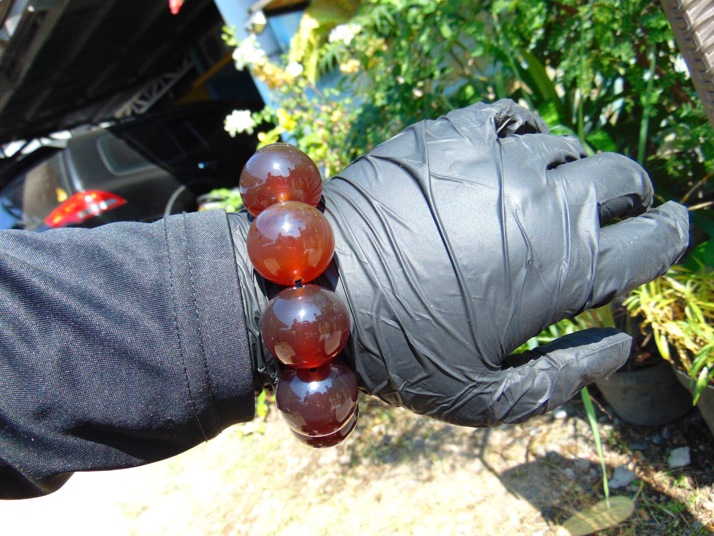94 gram 10 Beads Mala Bracelet Indonesian Crystal Red Amber 25 mm for Healing BB10