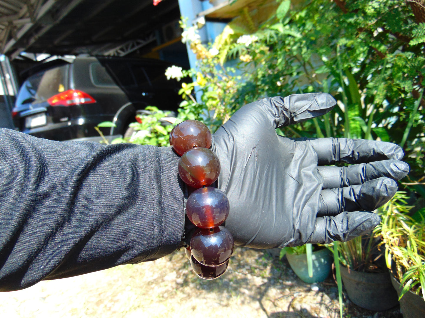 94 gram 10 Beads Mala Bracelet Indonesian Crystal Red Amber 25 mm for Healing BB10