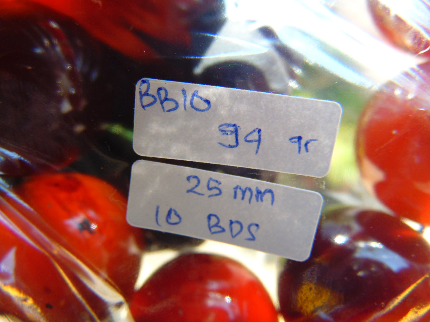 94 gram 10 Beads Mala Bracelet Indonesian Crystal Red Amber 25 mm for Healing BB10