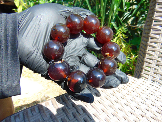 92 gram 10 Beads 25 mm Mala Bracelet Indonesian Cherry Red Blue Amber for Healing BB11