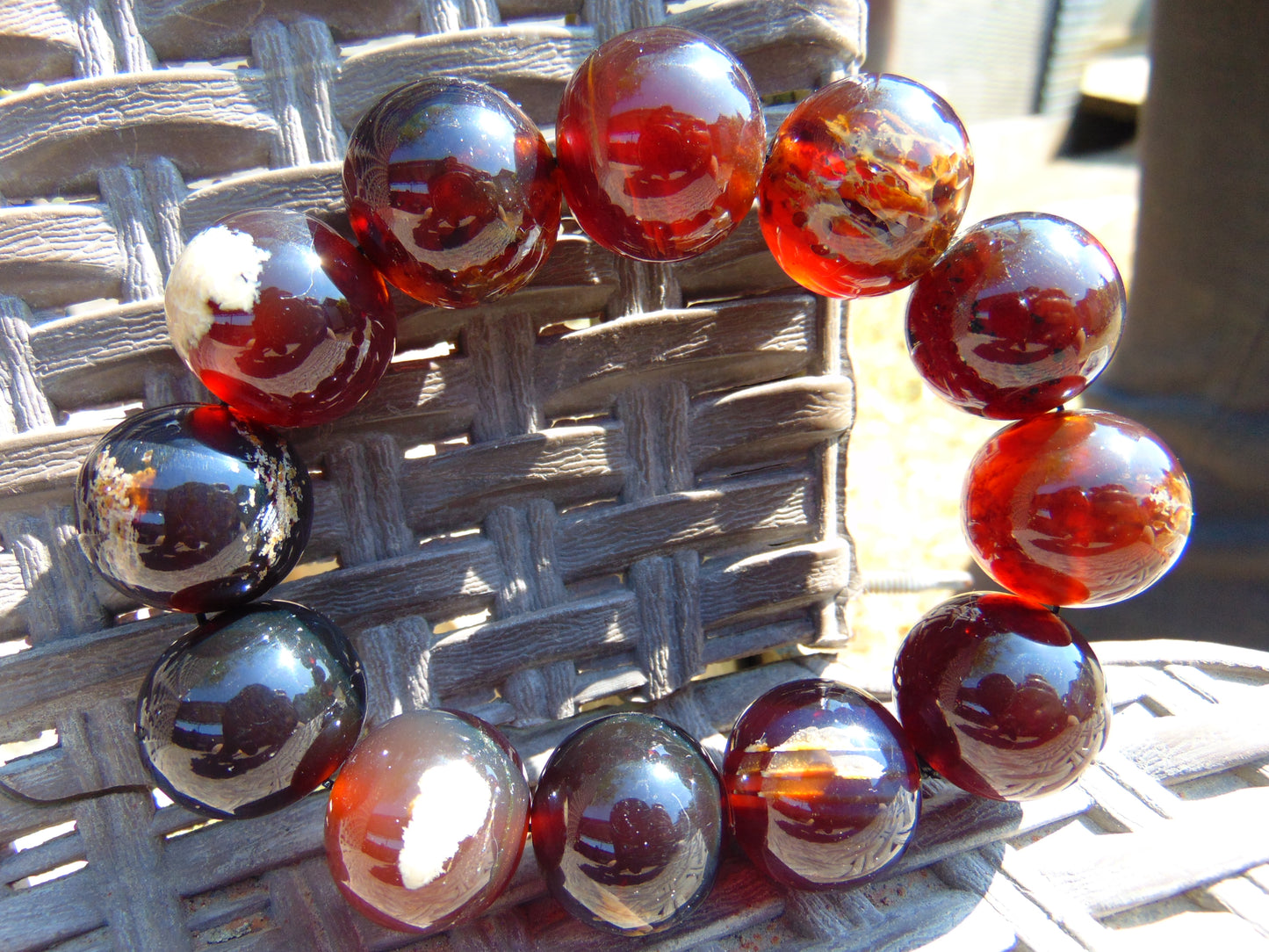 56 gram 12 Beads Mala Bracelet Indonesian Inclusion Crystal Red Amber 20 mm for Healing BB9