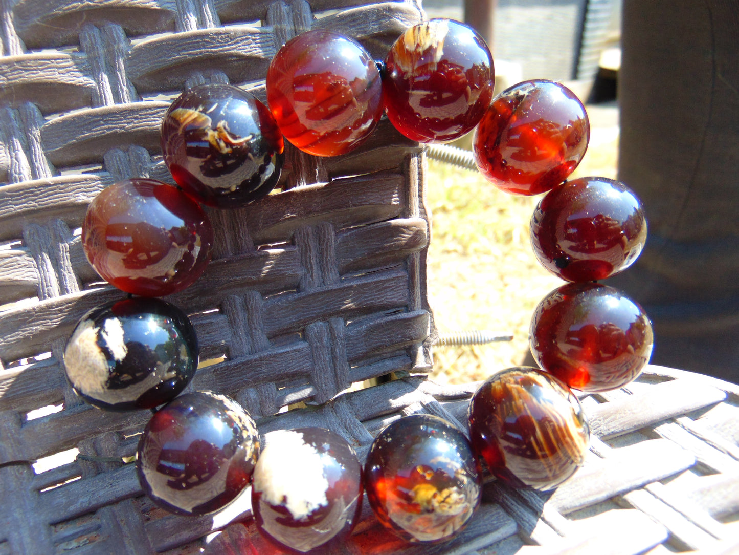 56 gram 12 Beads Mala Bracelet Indonesian Inclusion Crystal Red Amber 20 mm for Healing BB9