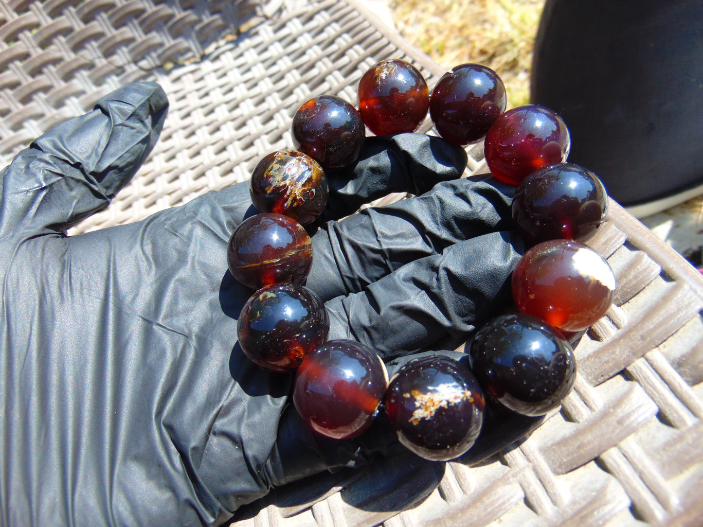 56 gram 12 Beads Mala Bracelet Indonesian Inclusion Crystal Red Amber 20 mm for Healing BB9