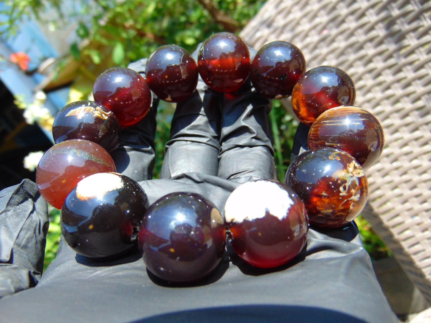 56 gram 12 Beads Mala Bracelet Indonesian Inclusion Crystal Red Amber 20 mm for Healing BB9