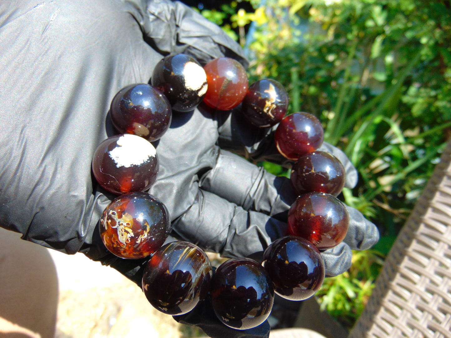 56 gram 12 Beads Mala Bracelet Indonesian Inclusion Crystal Red Amber 20 mm for Healing BB9