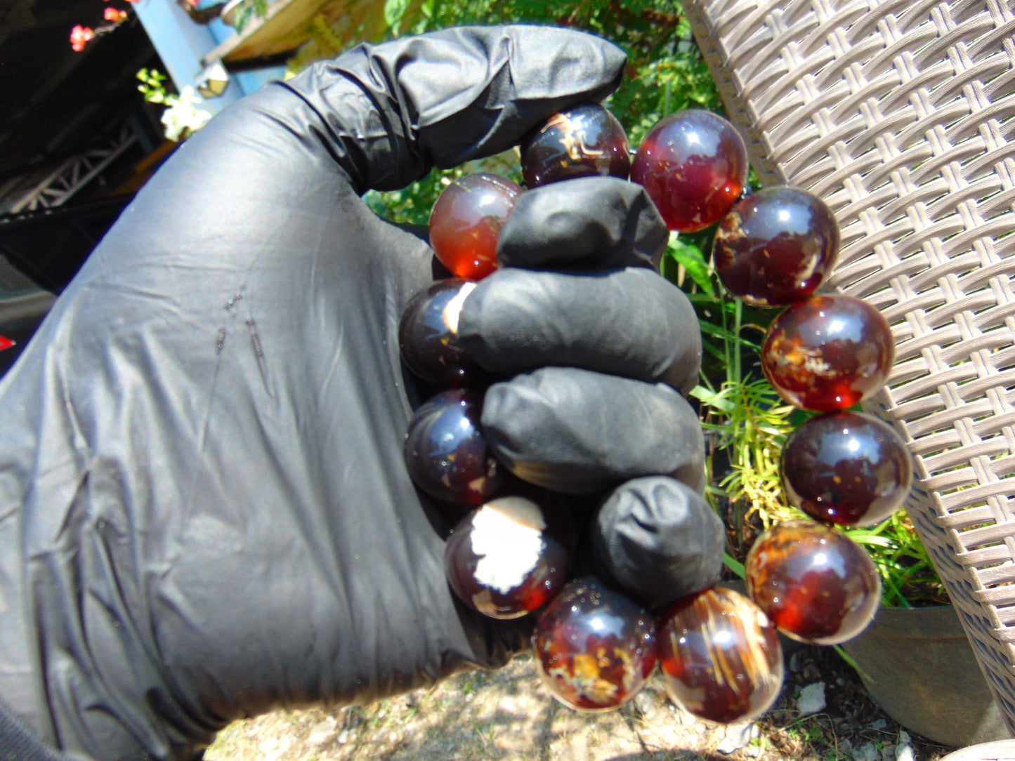 56 gram 12 Beads Mala Bracelet Indonesian Inclusion Crystal Red Amber 20 mm for Healing BB9