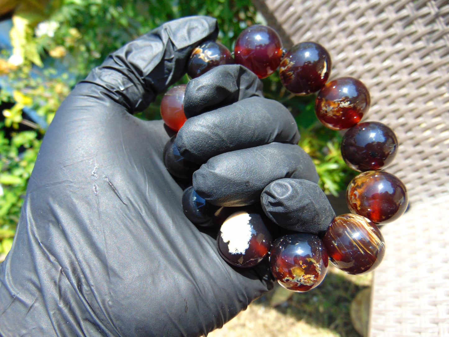 56 gram 12 Beads Mala Bracelet Indonesian Inclusion Crystal Red Amber 20 mm for Healing BB9