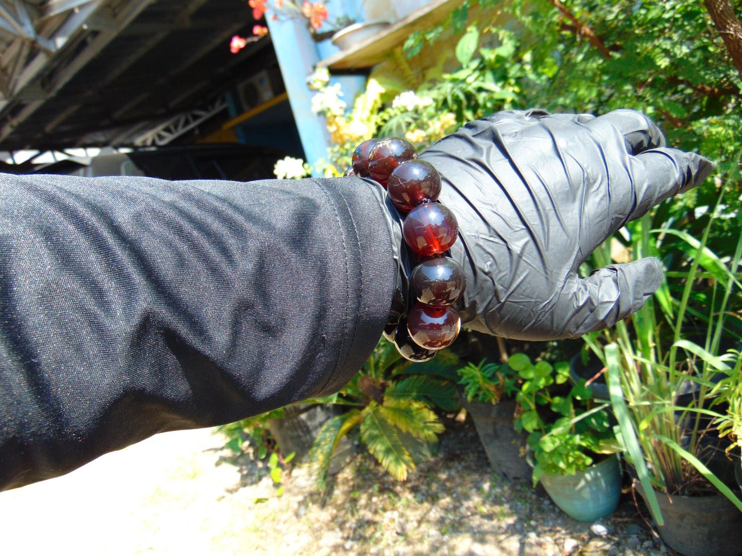 56 gram 12 Beads Mala Bracelet Indonesian Inclusion Crystal Red Amber 20 mm for Healing BB9