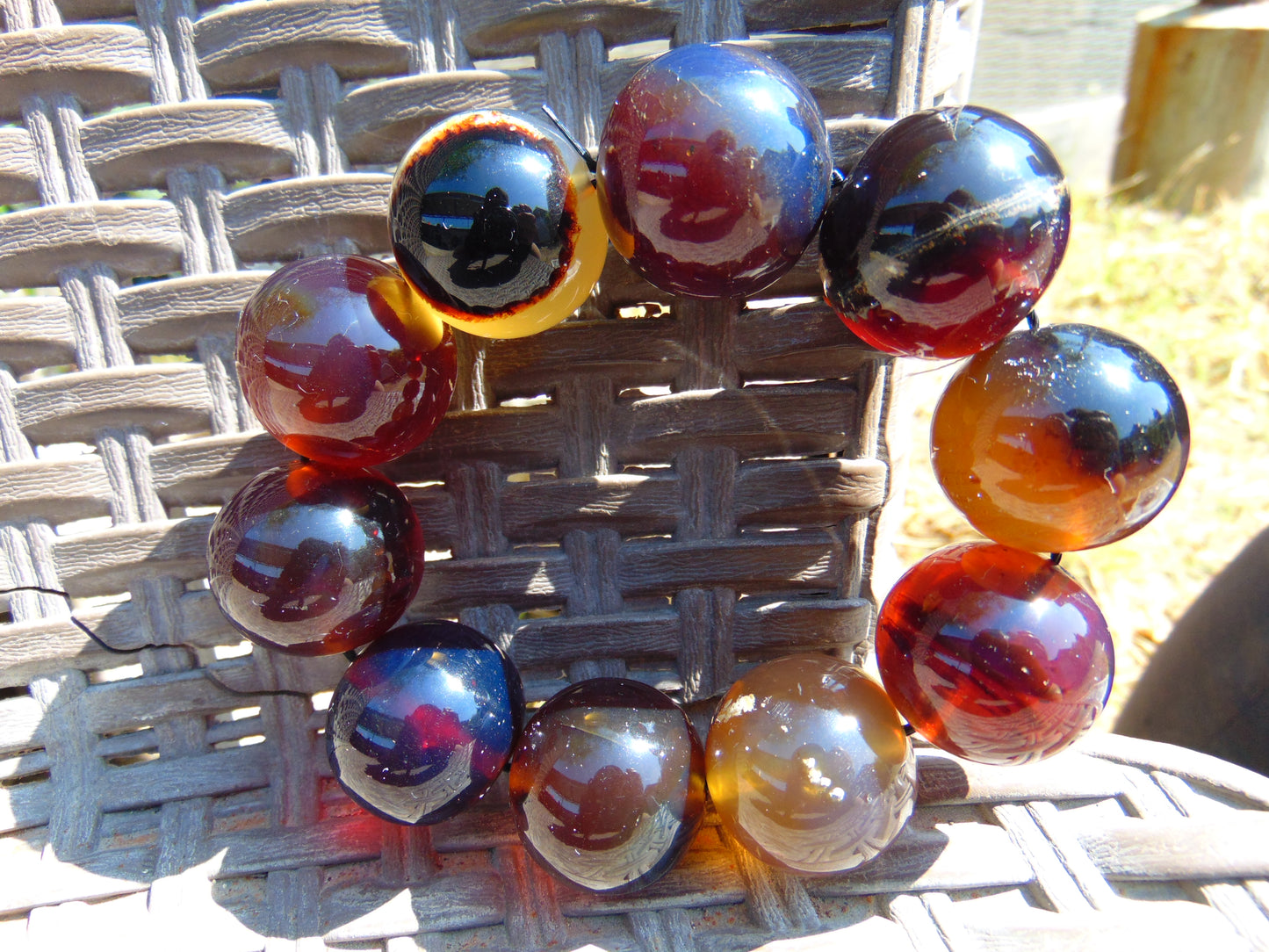 92 gram 10 Beads Mala Bracelet Indonesian Mix Blue Amber 25 mm for Healing BB5