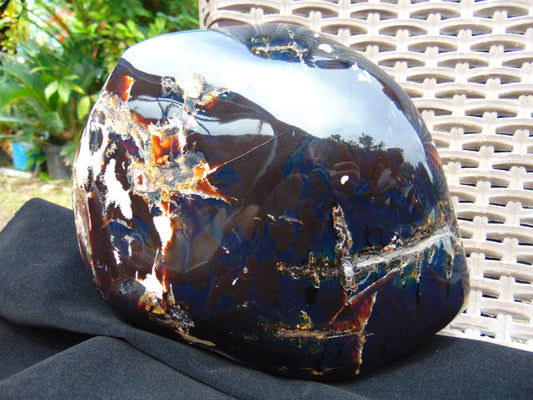 1658 gr Full Polished 20x18x7 mm Indonesia Black Blue Amber for Healing AR217