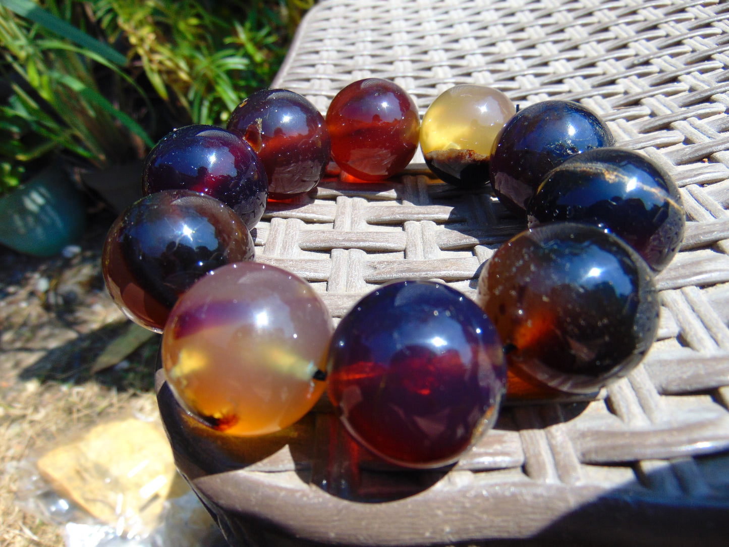 92 gram 10 Beads Mala Bracelet Indonesian Mix Blue Amber 25 mm for Healing BB5