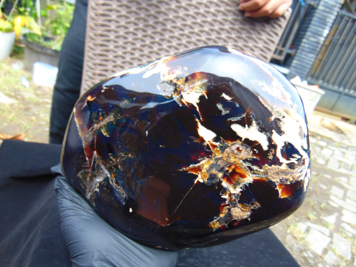 1658 gr Full Polished 20x18x7 mm Indonesia Black Blue Amber for Healing AR217