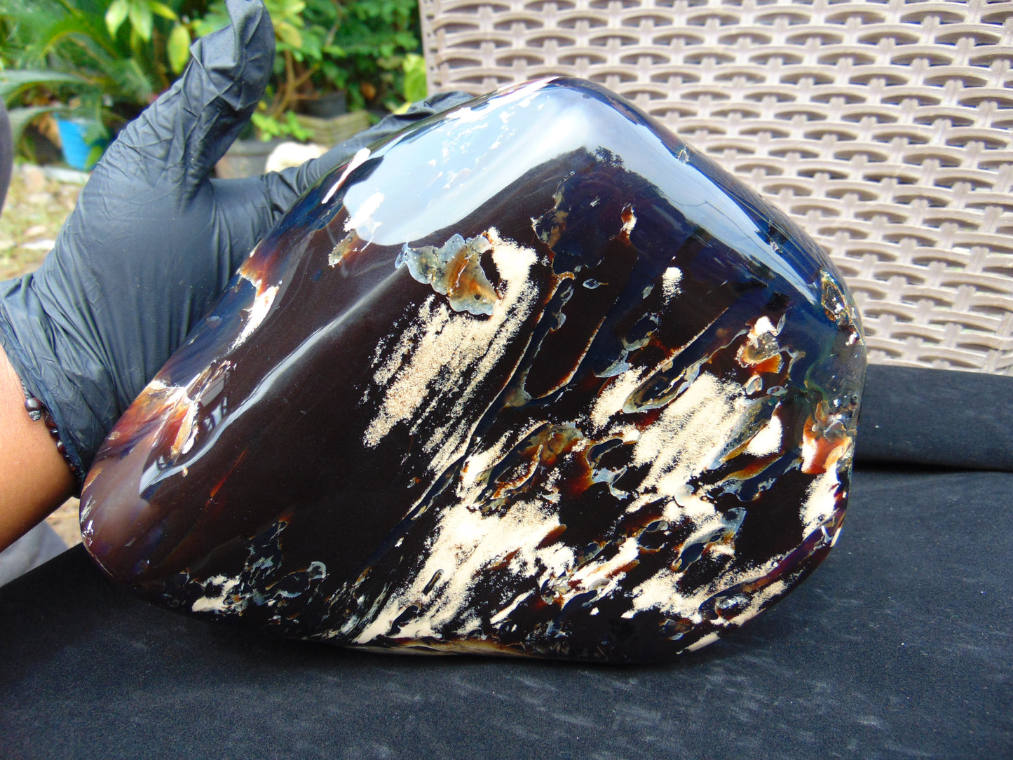 1658 gr Full Polished 20x18x7 mm Indonesia Black Blue Amber for Healing AR217