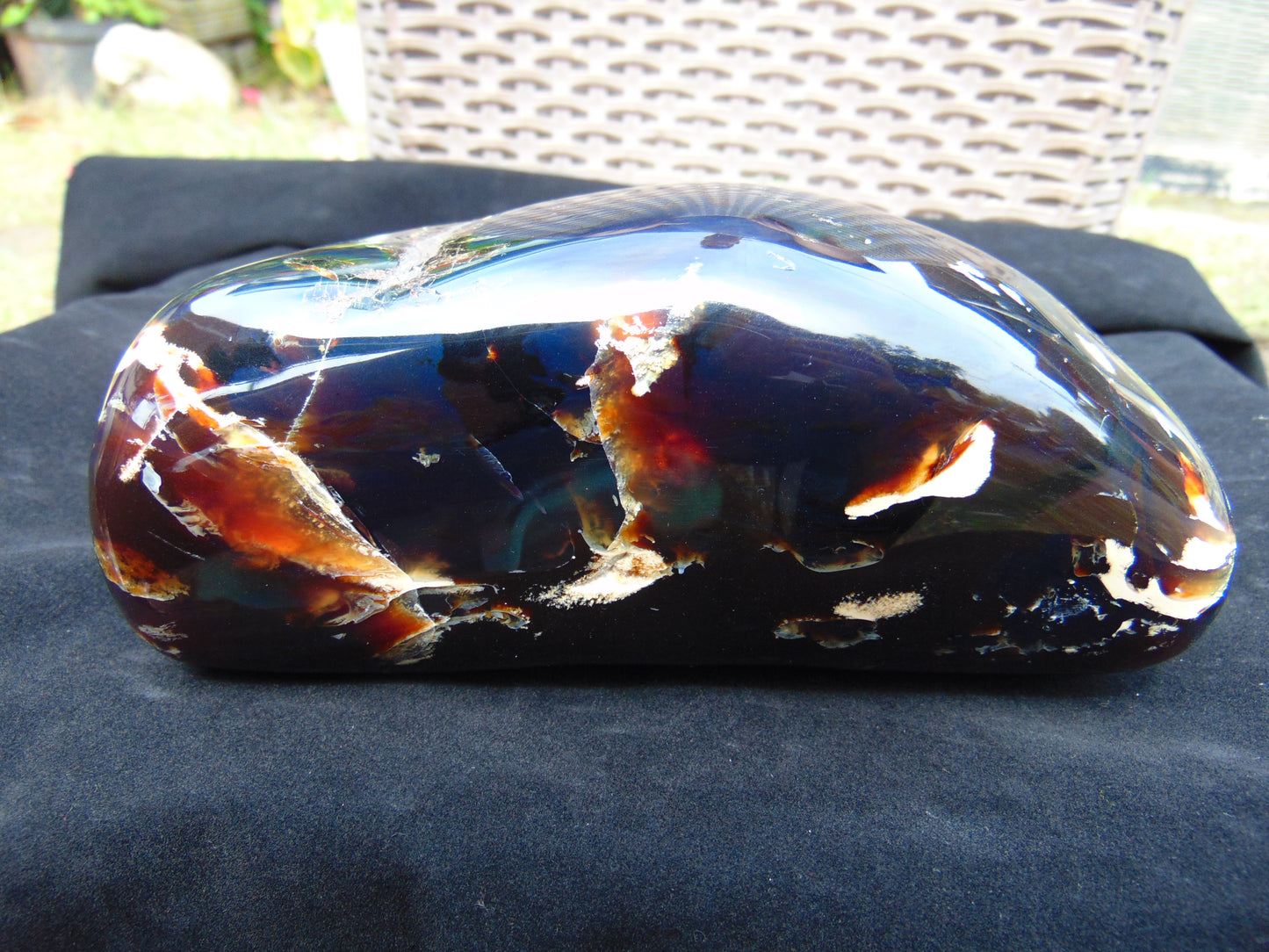 1658 gr Full Polished 20x18x7 mm Indonesia Black Blue Amber for Healing AR217