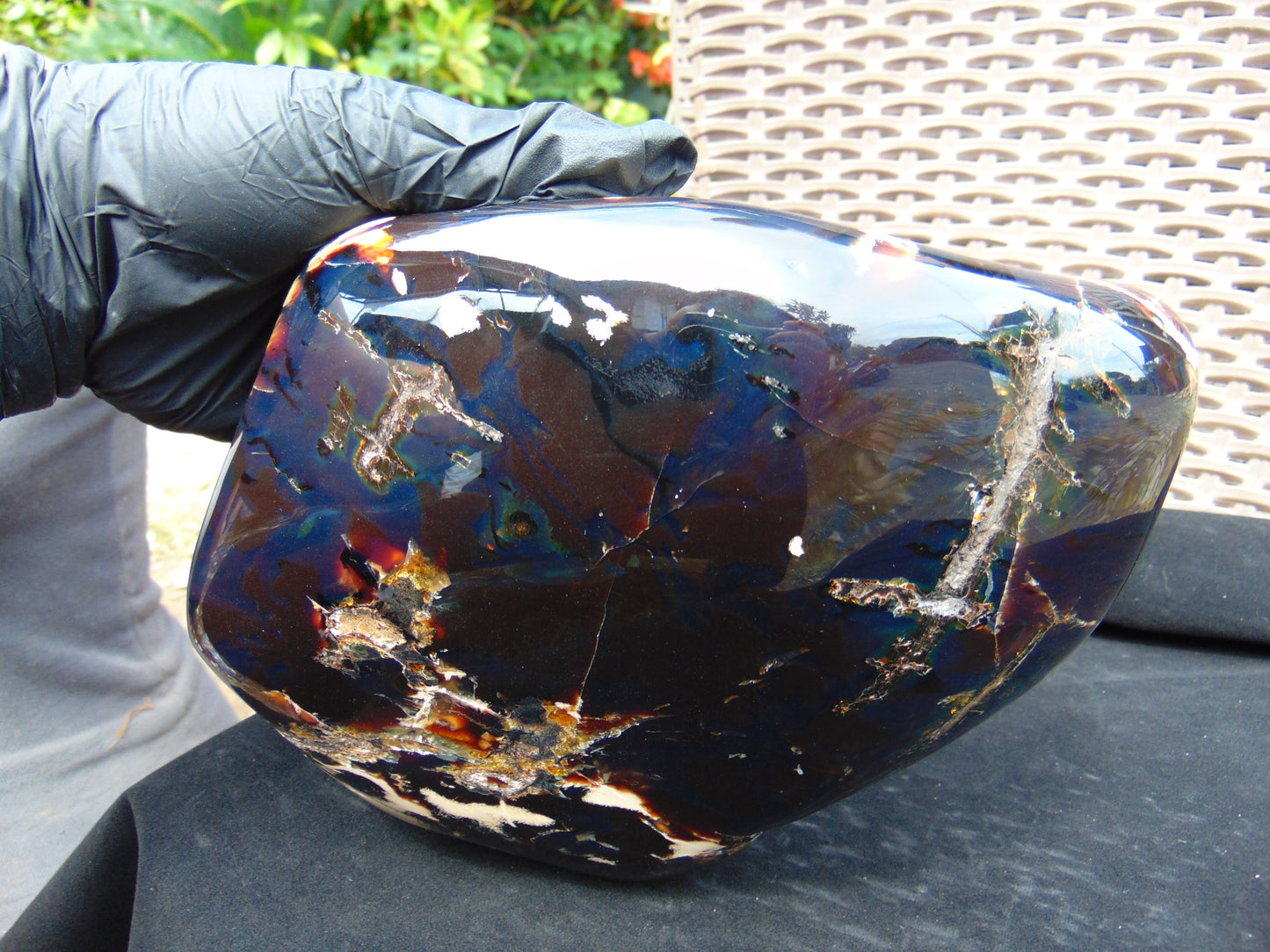 1658 gr Full Polished 20x18x7 mm Indonesia Black Blue Amber for Healing AR217