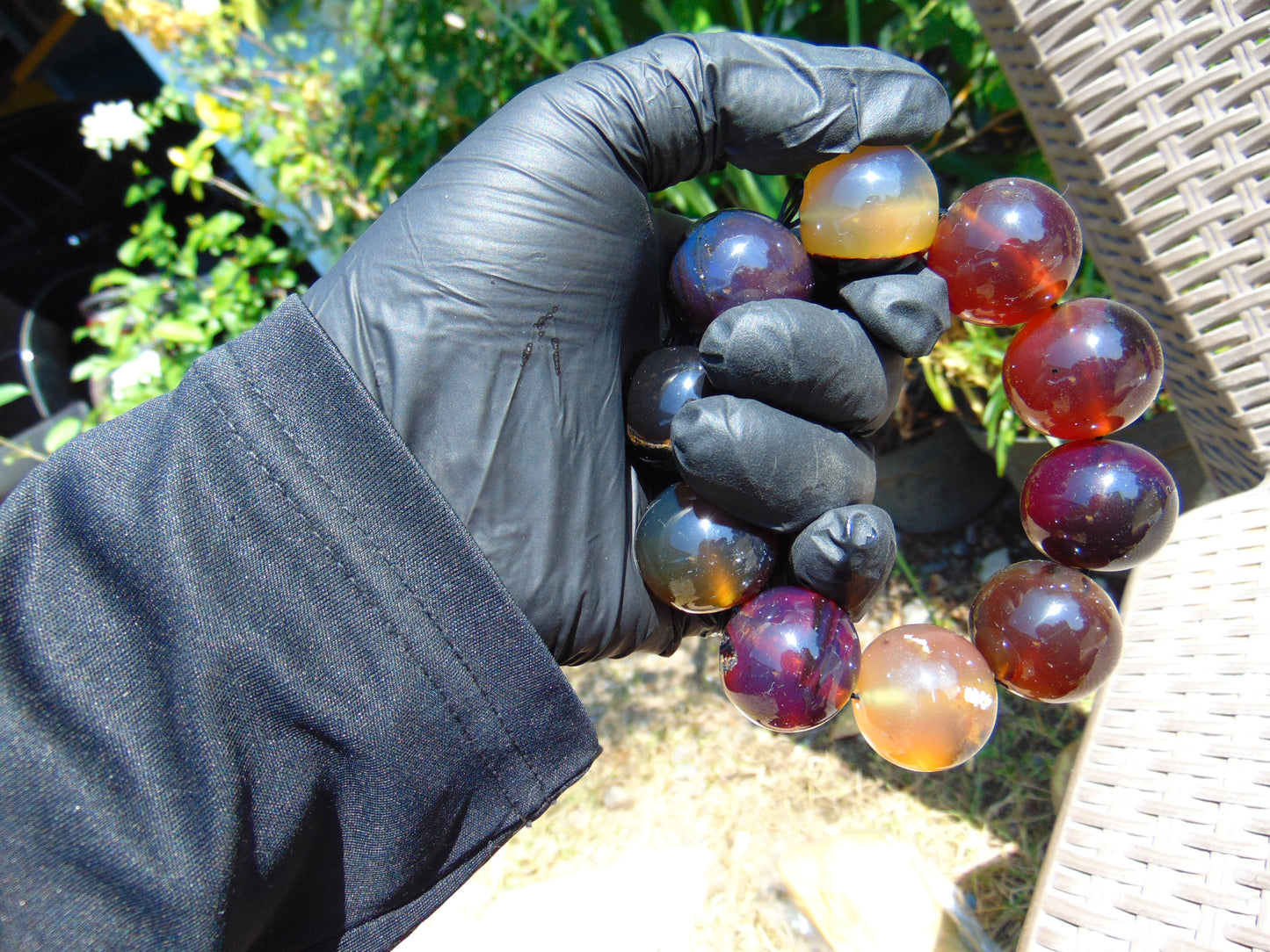 92 gram 10 Beads Mala Bracelet Indonesian Mix Blue Amber 25 mm for Healing BB5