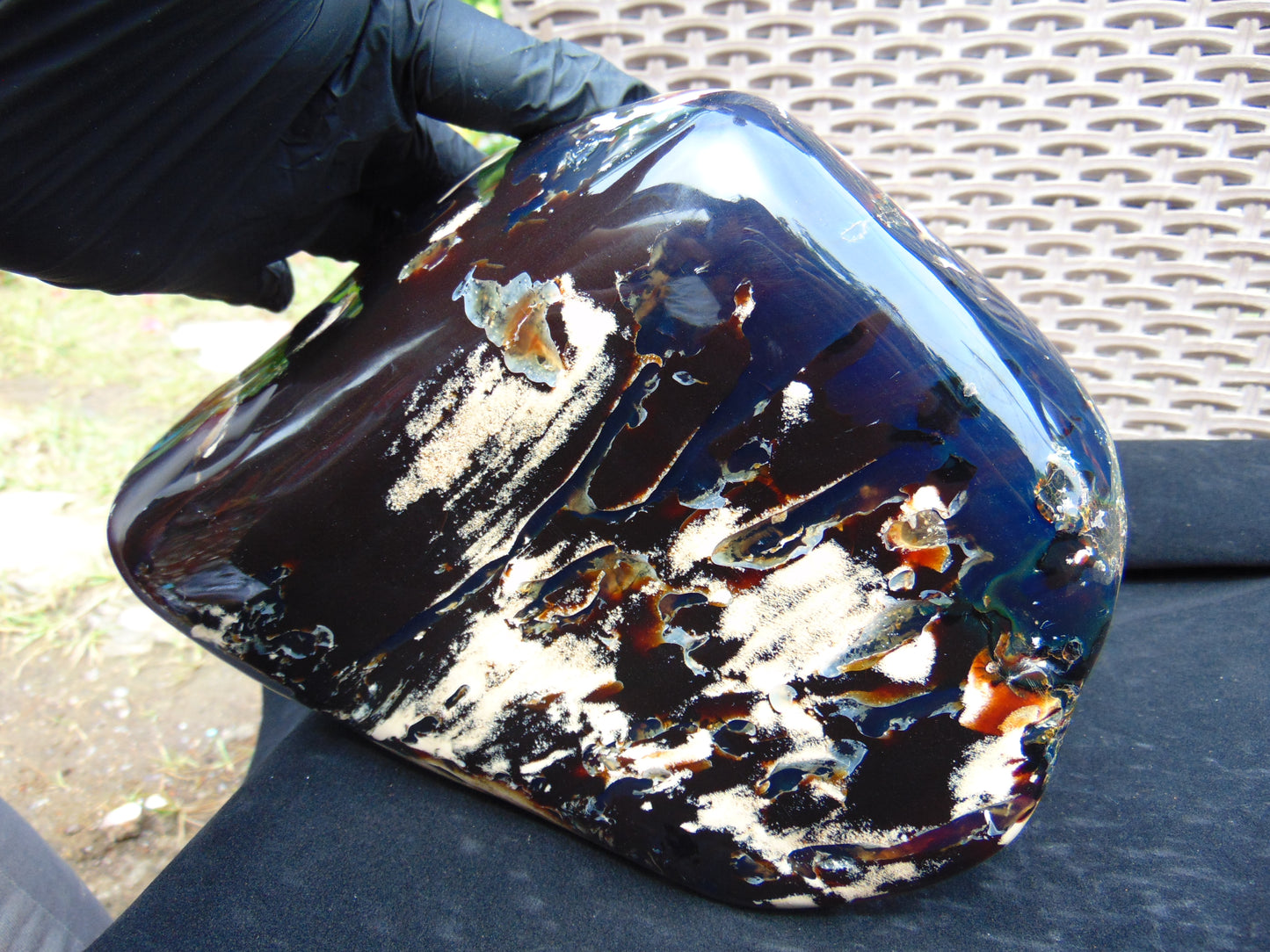 1658 gr Full Polished 20x18x7 mm Indonesia Black Blue Amber for Healing AR217