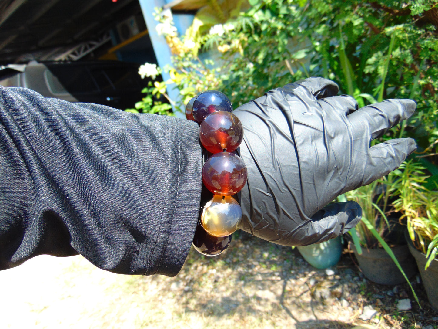 92 gram 10 Beads Mala Bracelet Indonesian Mix Blue Amber 25 mm for Healing BB5