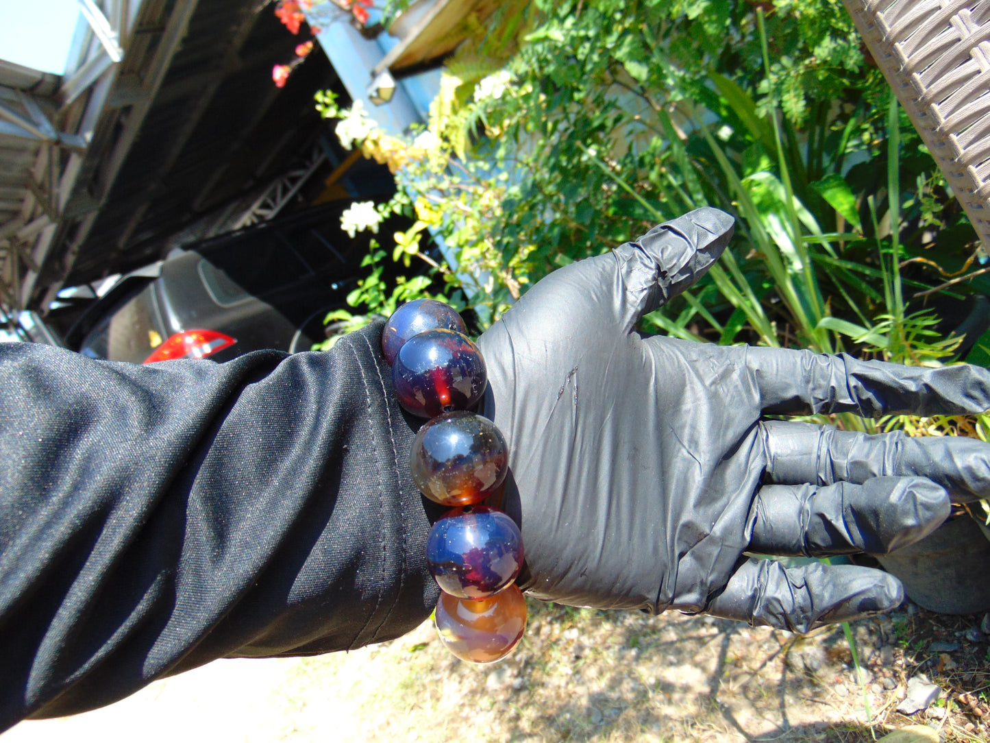 92 gram 10 Beads Mala Bracelet Indonesian Mix Blue Amber 25 mm for Healing BB5