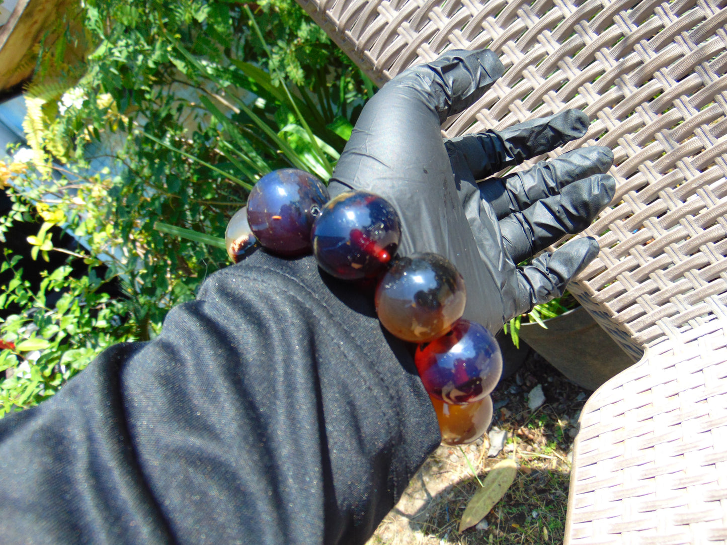 92 gram 10 Beads Mala Bracelet Indonesian Mix Blue Amber 25 mm for Healing BB5