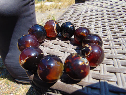 92 gram 10 Beads Mala Bracelet Indonesian Inclusion Red Purple Amber 25 mmfor Healing BB1