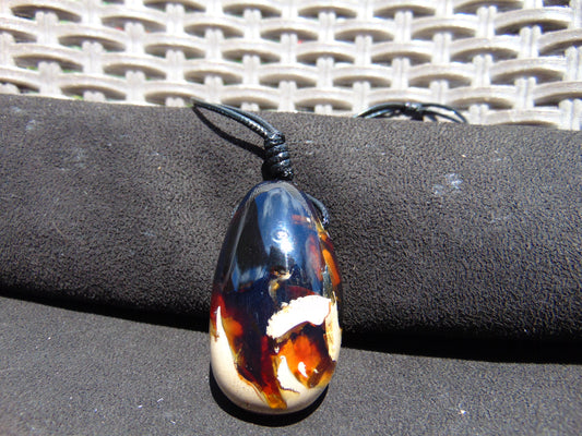 27 gr Teardrop Pendant Indonesian Dark Blue white Amber for Healing 25A70