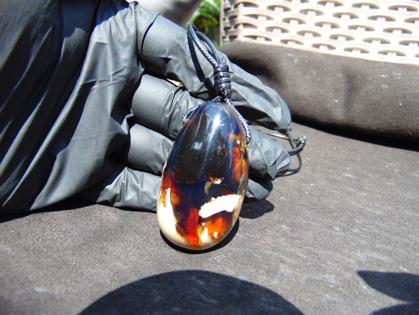 27 gr Teardrop Pendant Indonesian Dark Blue white Amber for Healing 25A70