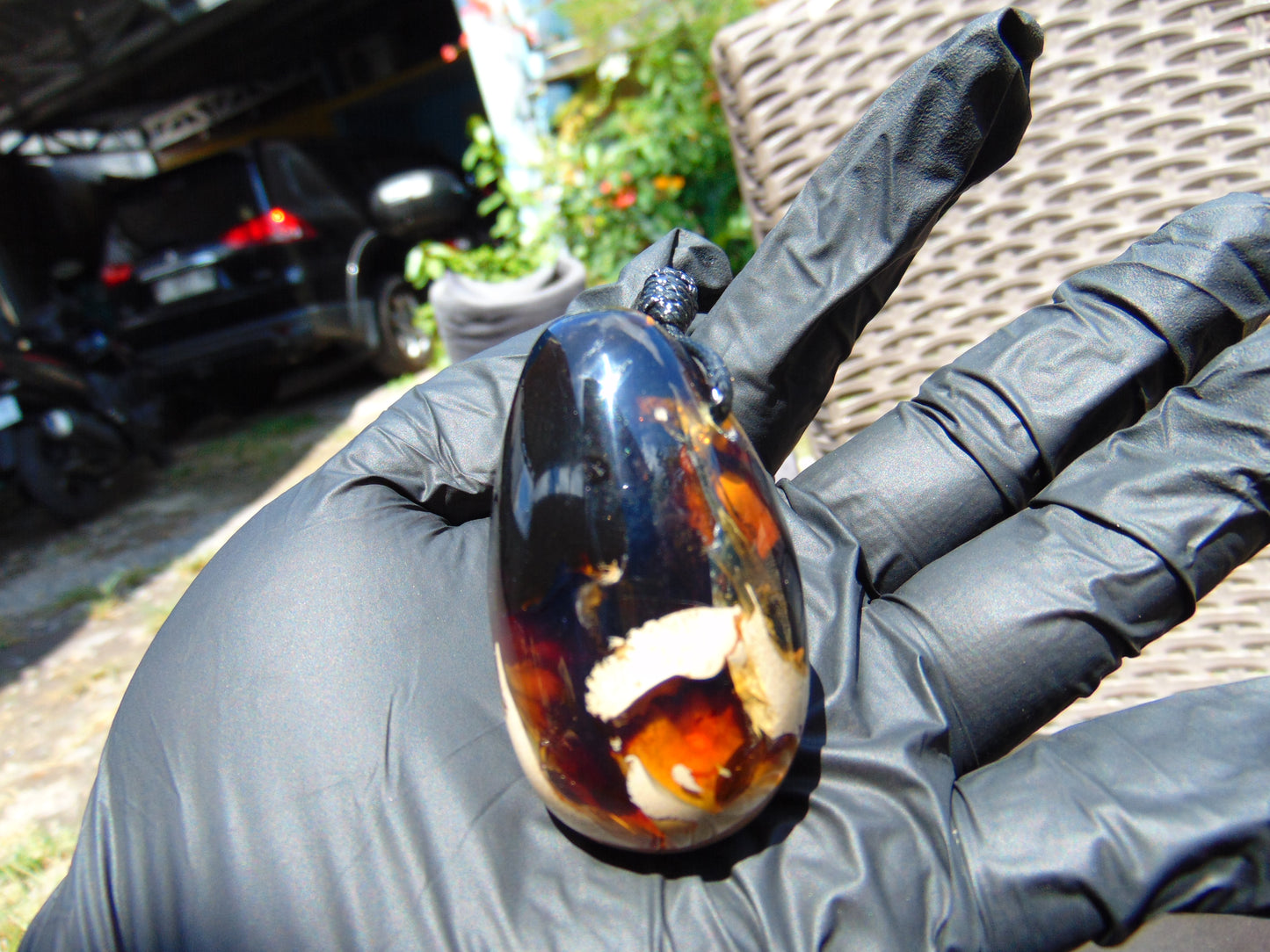 27 gr Teardrop Pendant Indonesian Dark Blue white Amber for Healing 25A70