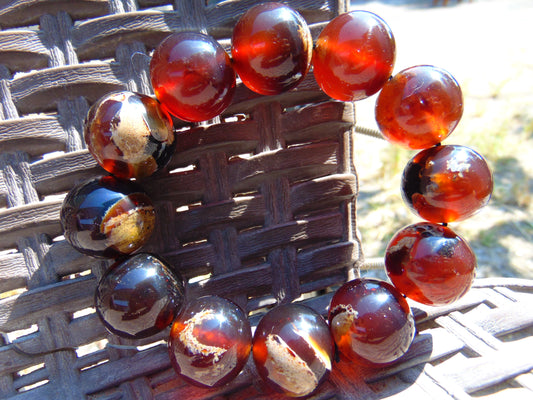 54 gram 12 Beads Mala Bracelet Indonesian Red Amber 20 mm for Healing BB3