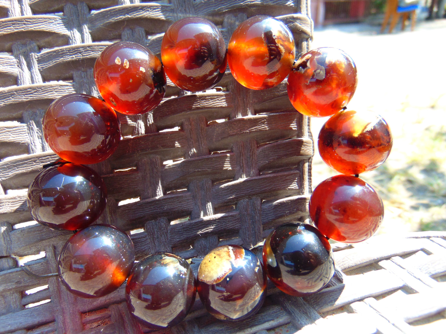 56 gram 12 Beads Mala Bracelet Indonesian Inclusion Blue Amber 20 mm for Healing BB3