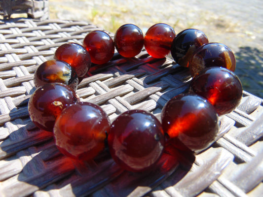 56 gram 12 Beads Mala Bracelet Indonesian Inclusion Blue Amber 20 mm for Healing BB3