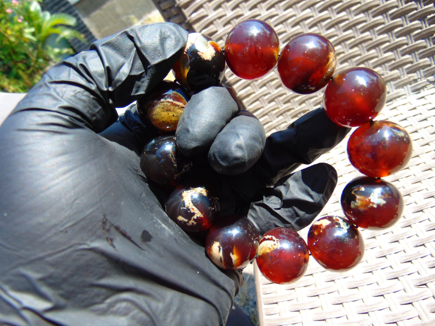 56 gram 12 Beads Mala Bracelet Indonesian Inclusion Blue Amber 20 mm for Healing BB3