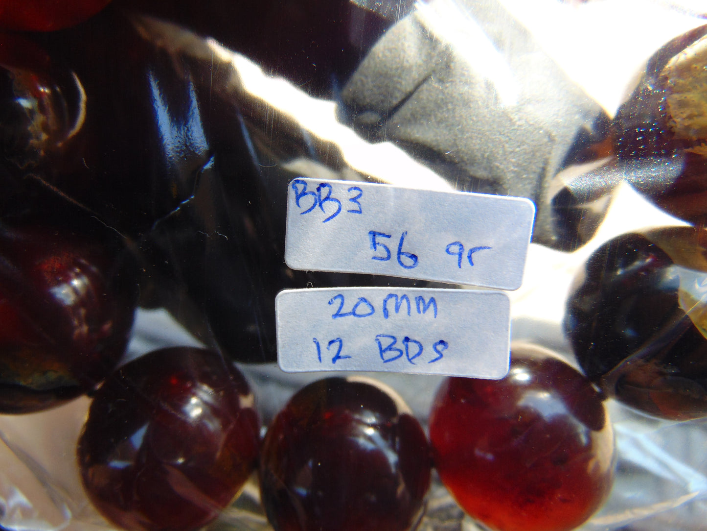 56 gram 12 Beads Mala Bracelet Indonesian Inclusion Blue Amber 20 mm for Healing BB3