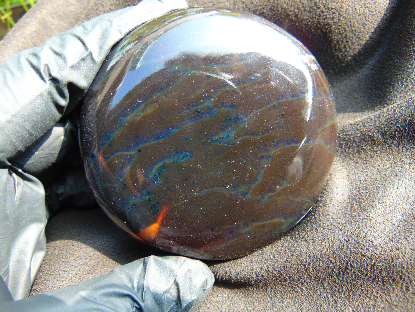 91 gram Round Flat 74x24 mm Indonesia Blue Brown Amber for Healing EU84