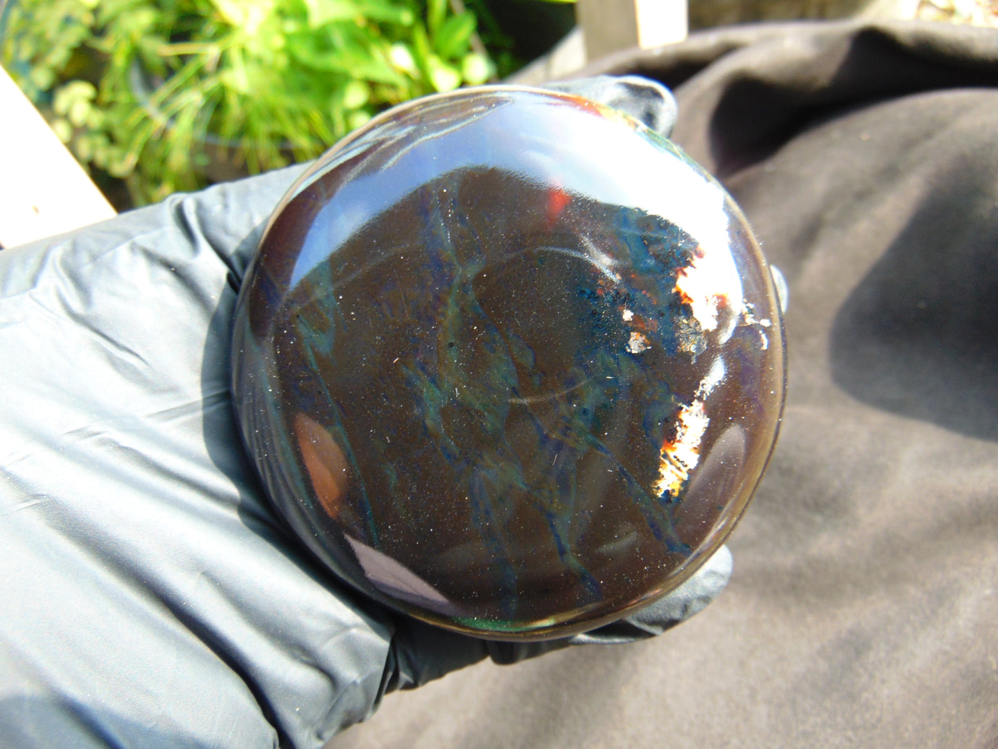 91 gram Round Flat 74x24 mm Indonesia Blue Brown Amber for Healing EU84