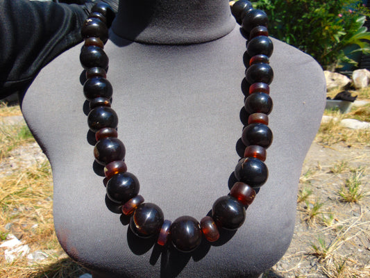 214 gr Small Beads Combination Necklace Indonesian Dark Red Amber for Healing FR87