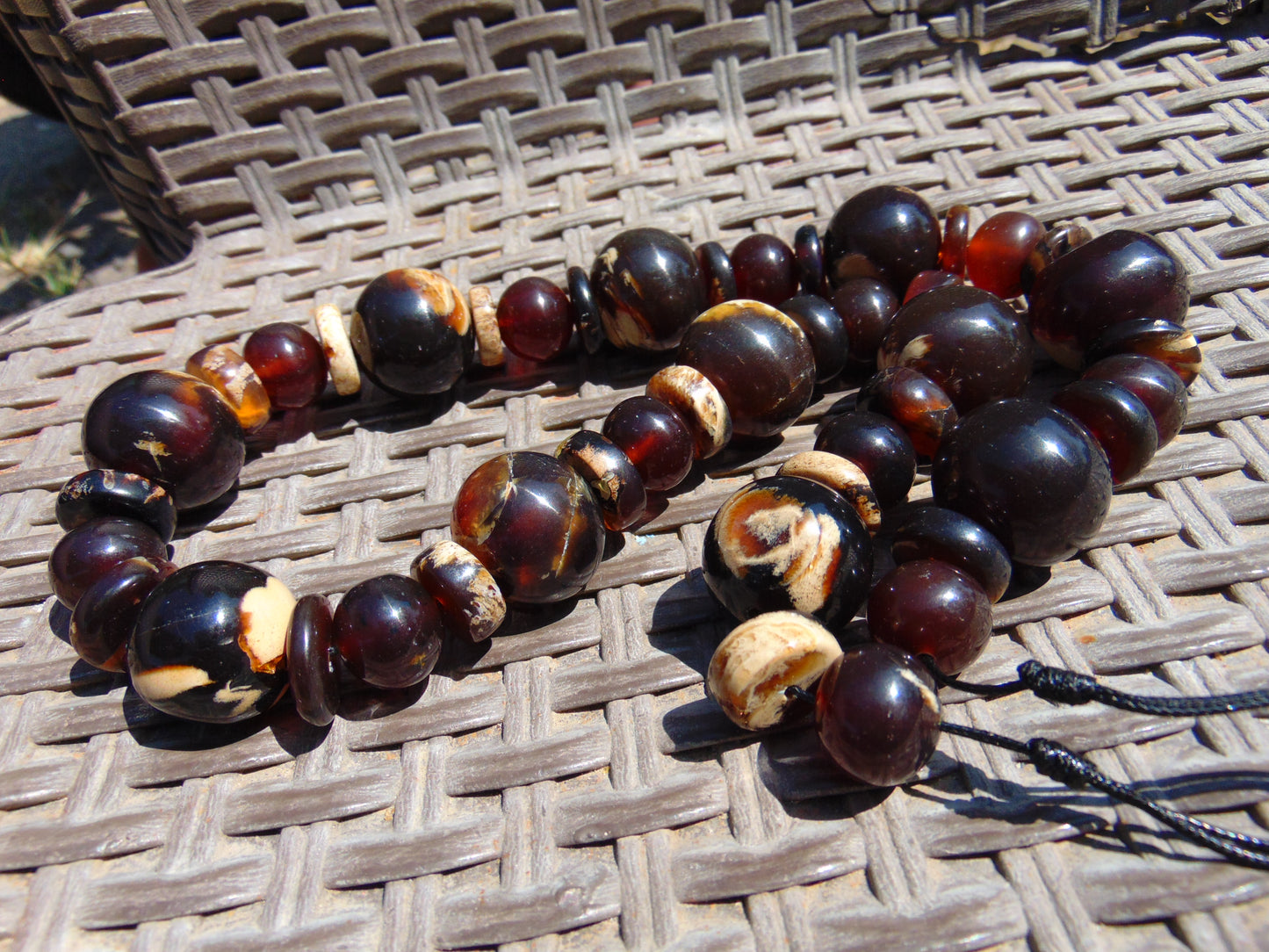165 gr Small Beads Combination Necklace Indonesian Red White Amber for Healing FR79